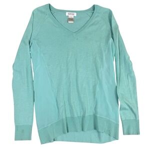Barneys New York Silk Blend V-Neck Sweater Aqua Turquoise Mixed Media Small
